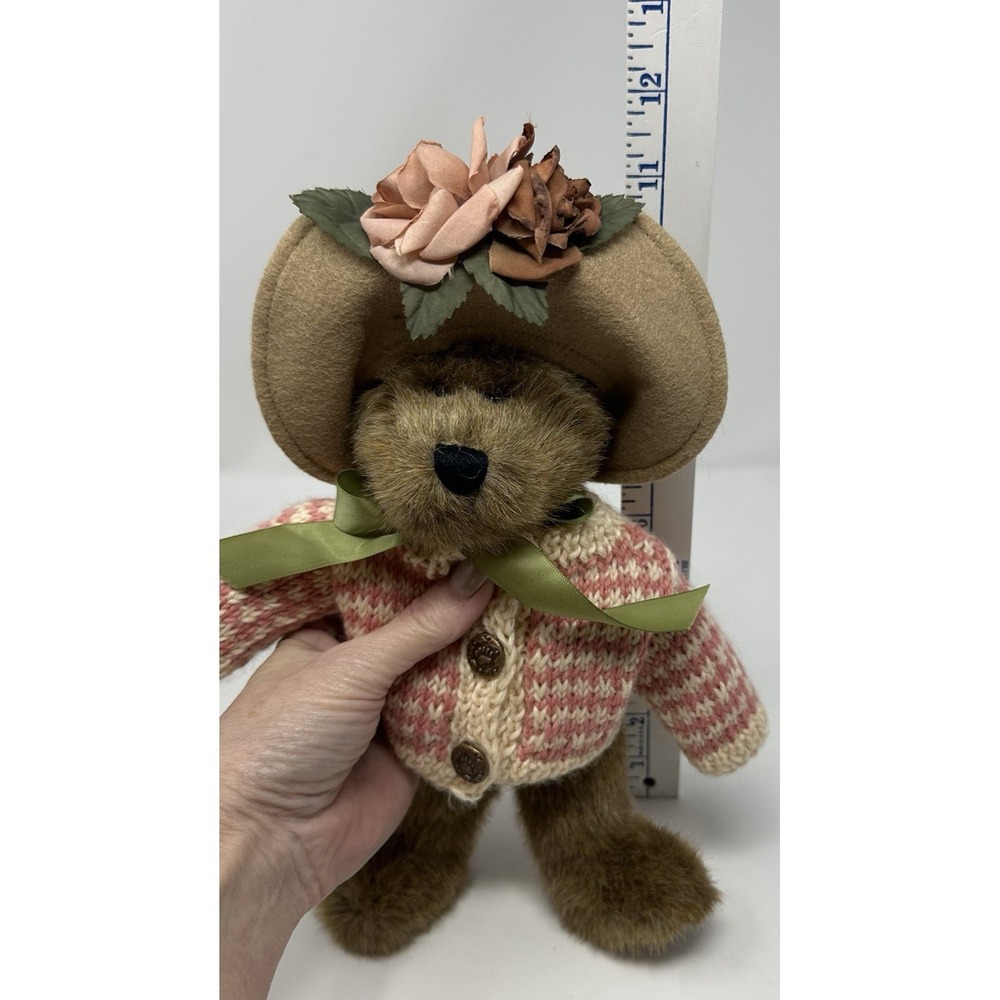 Boyds Bears Mrs. Mertz Collectible Plush Teddy Bear Pink & Cream Sweater Flowers - Picture 5 of 5